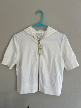 LOFT White soft Zip-Up top